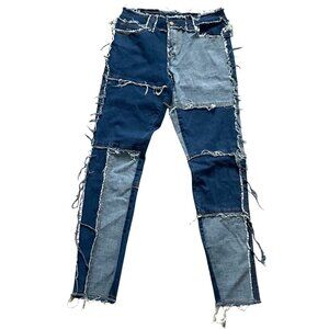 Manfinity Denim Patchwork Raw Hem Skinny Jeans women Medium Blue